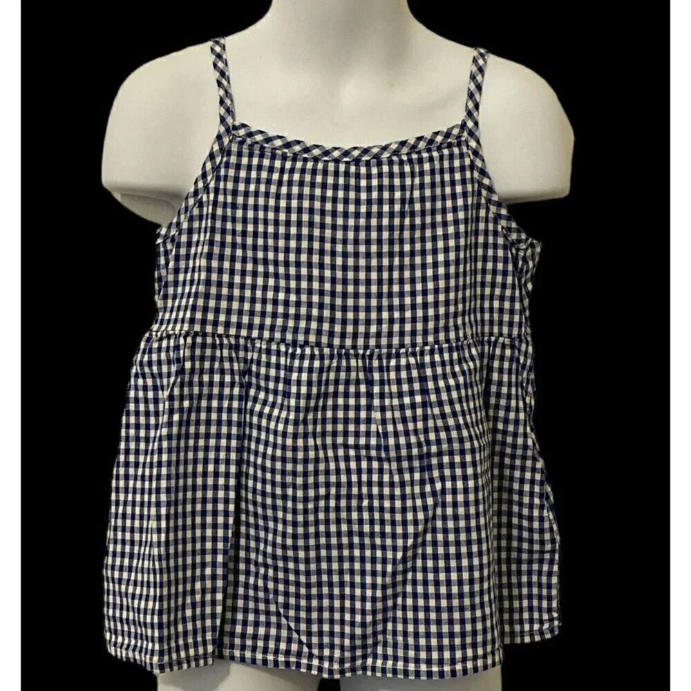 Old Navy Girl Cami Top Size XS 5 Navy Gingham SL Bow Back Adjustable Straps